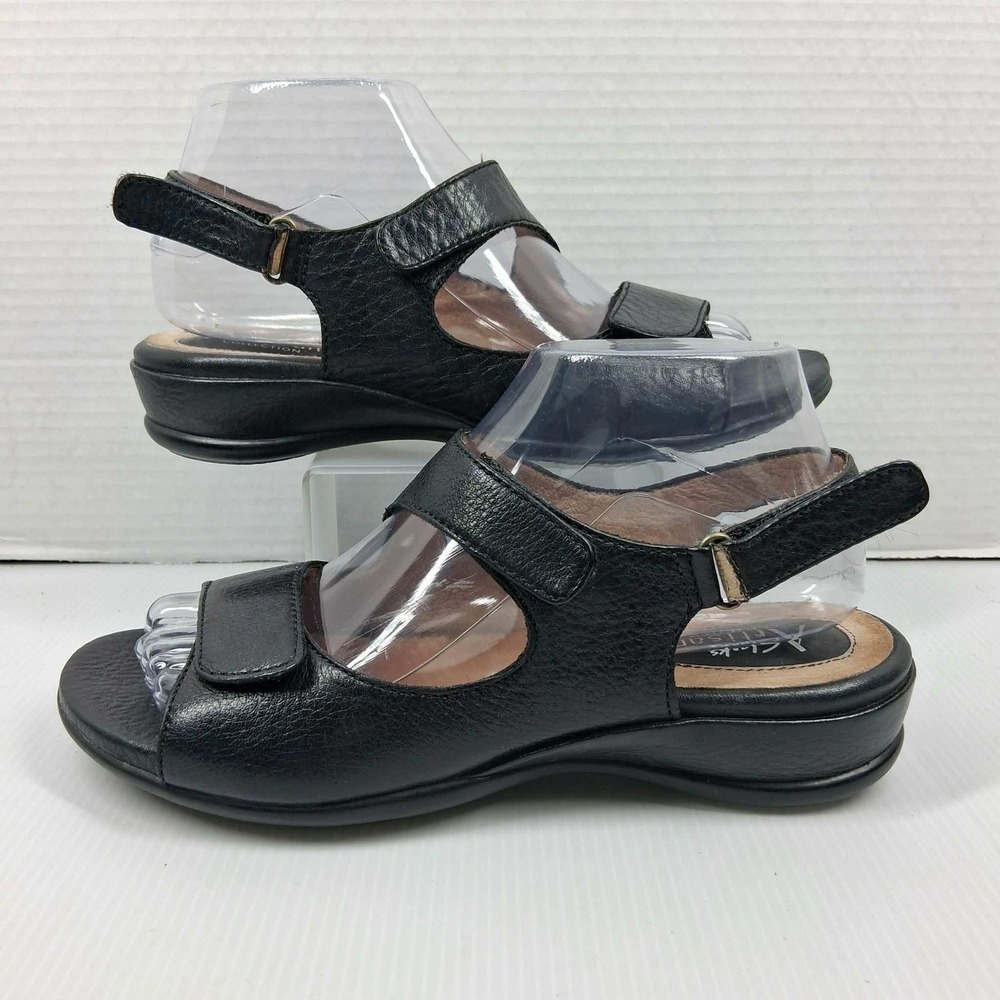 Clarks Artisan Black Leather Adjustable Slingback Wedge Sandals‎ 7.5N 74016